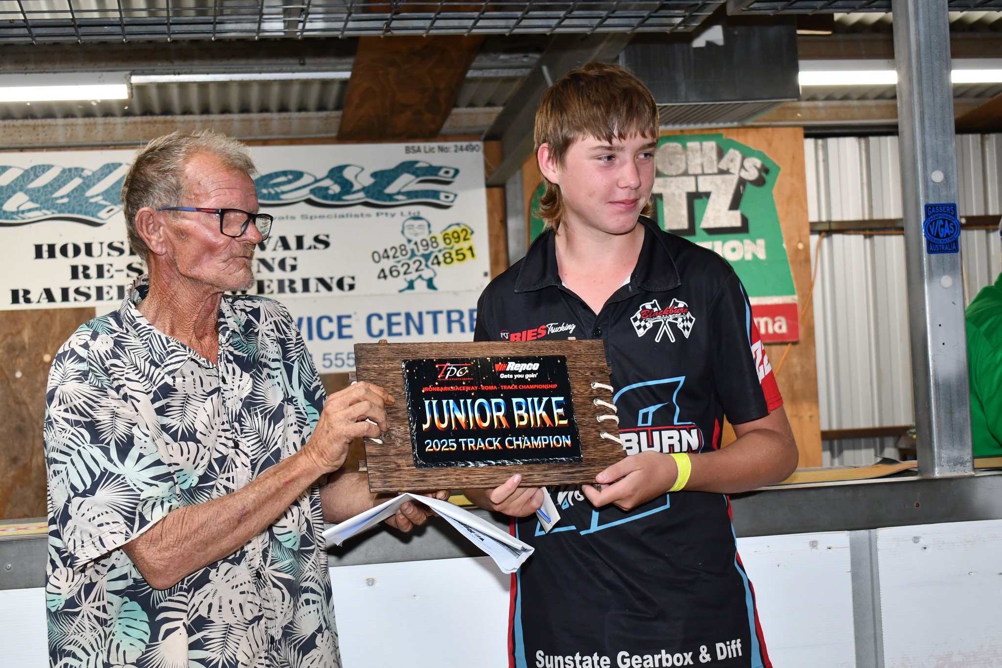 President Dave Sommerfield and 2025 Junior Bike champion, Rhys Mason President Dave Sommerfield and 2025 Junior Bike champion, Rhys Mason