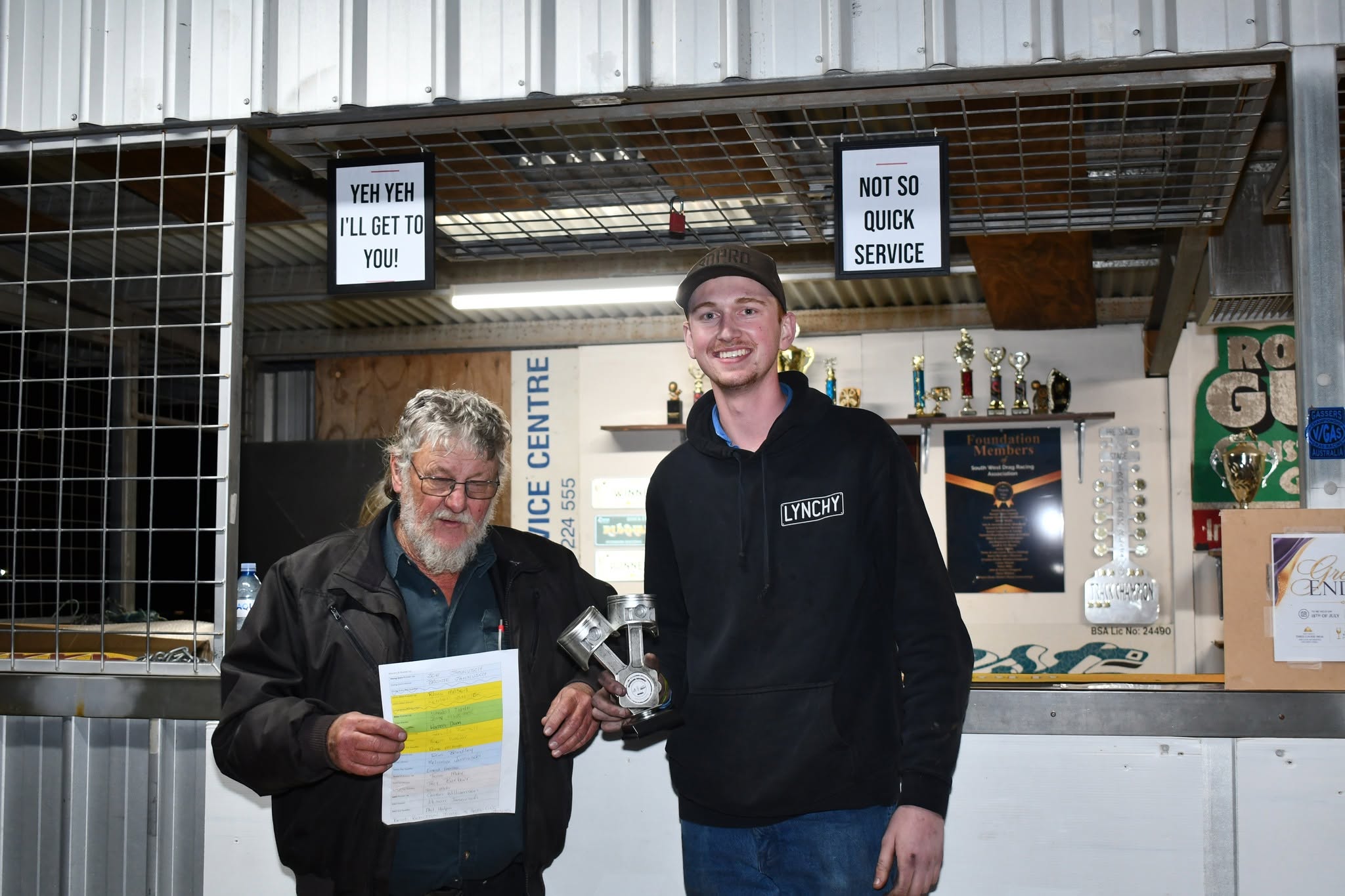 Ray Pascoe and Burnouts winner Darcy Ray Pascoe and Burnouts winner Darcy