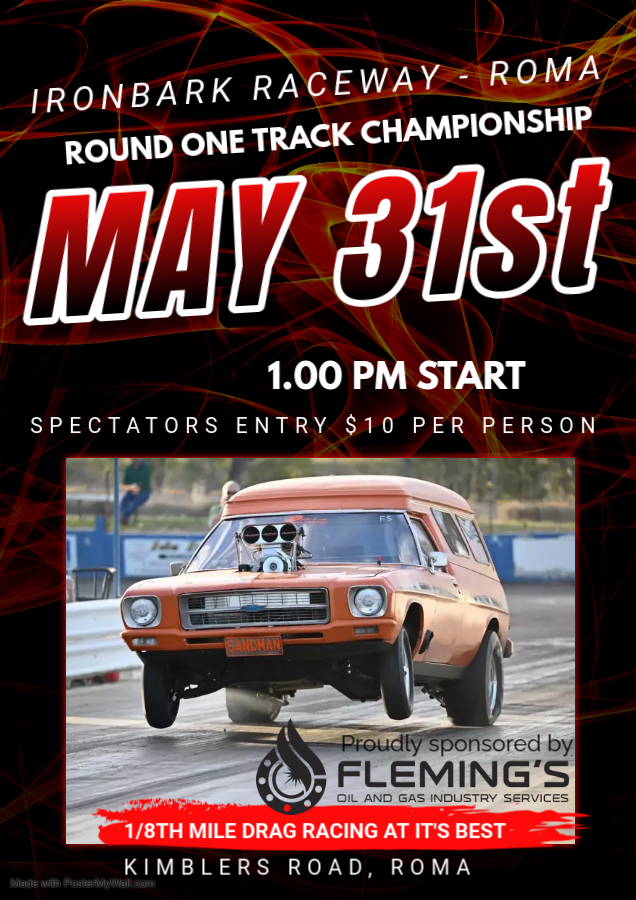 Ironbark Raceway events poster. Ironbark Raceway Track Championship meeting poster