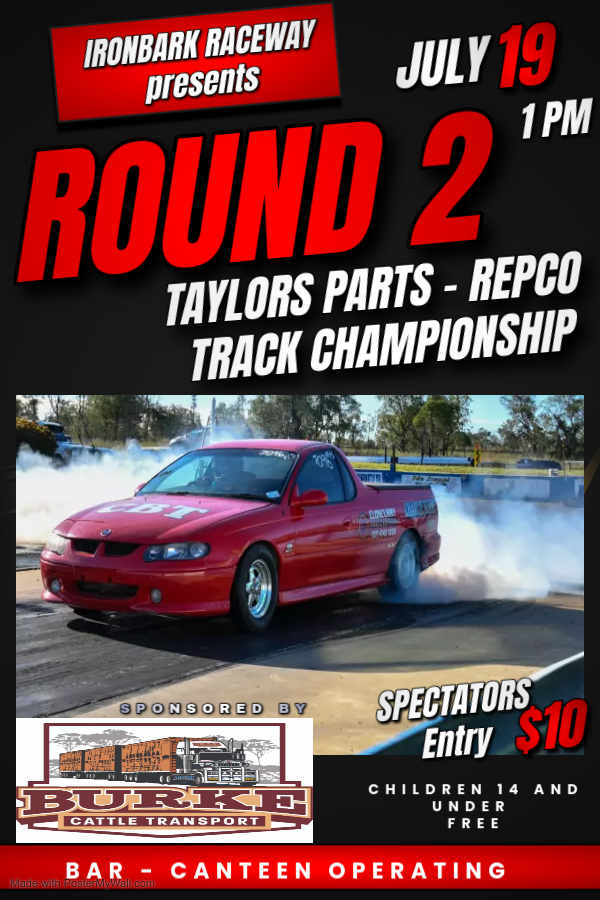 Ironbark Raceway events poster. Ironbark Raceway Track Championship meeting poster