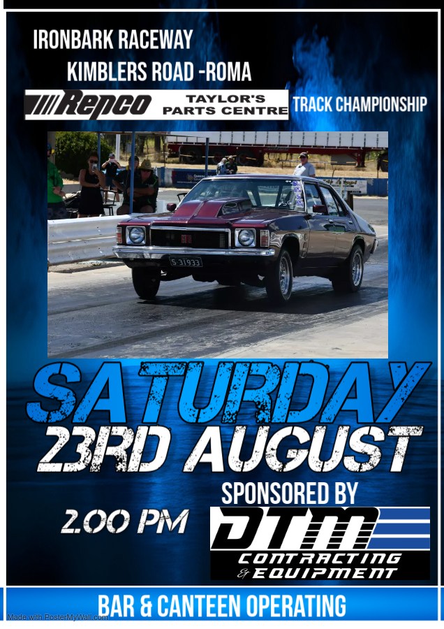 Ironbark Raceway events poster. Ironbark Raceway Track Championship meeting poster