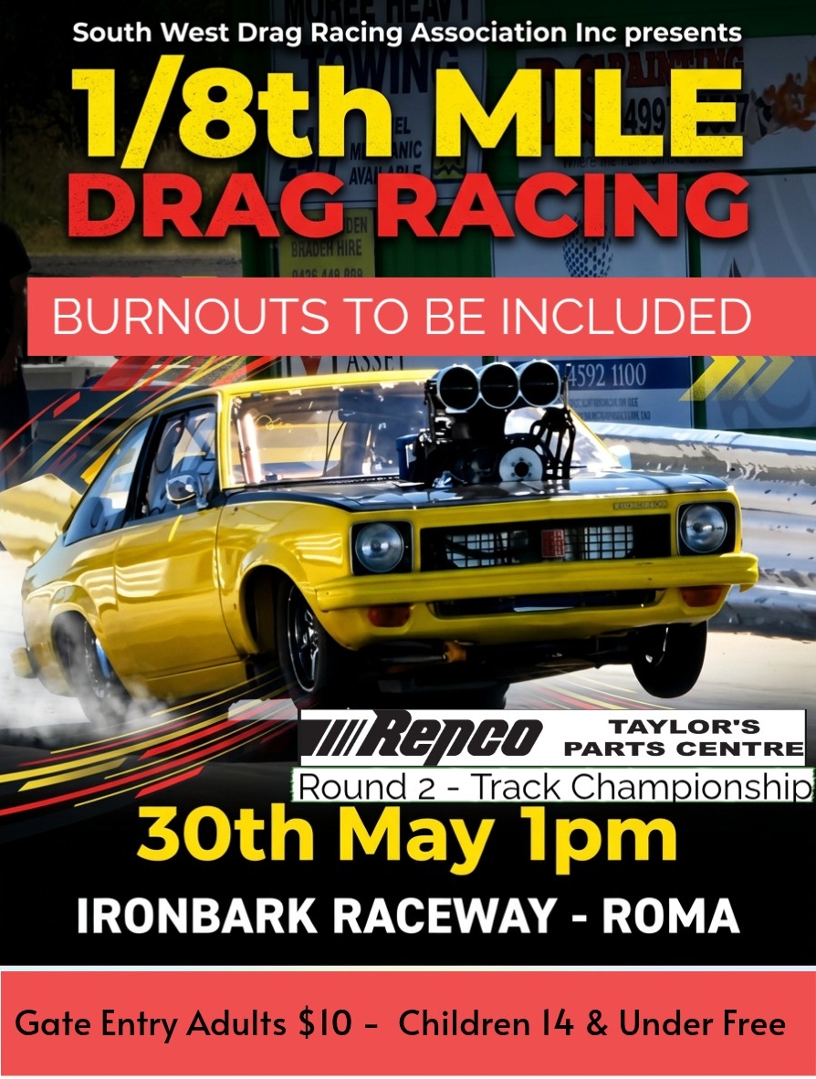 Ironbark Raceway events poster. Taylor's Parts Ironbark Raceway Track Championship meeting poster